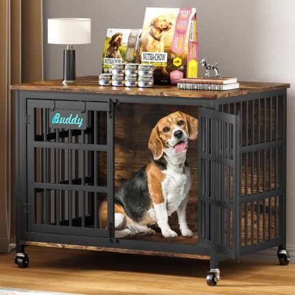 EasyCom 41 in Heavy Duty Dog Crate Furniture on Lockable Wheels (DC103)