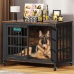 EasyCom 46 in Heavy Duty Dog Crate Furniture on Lockable Wheels (DC103)
