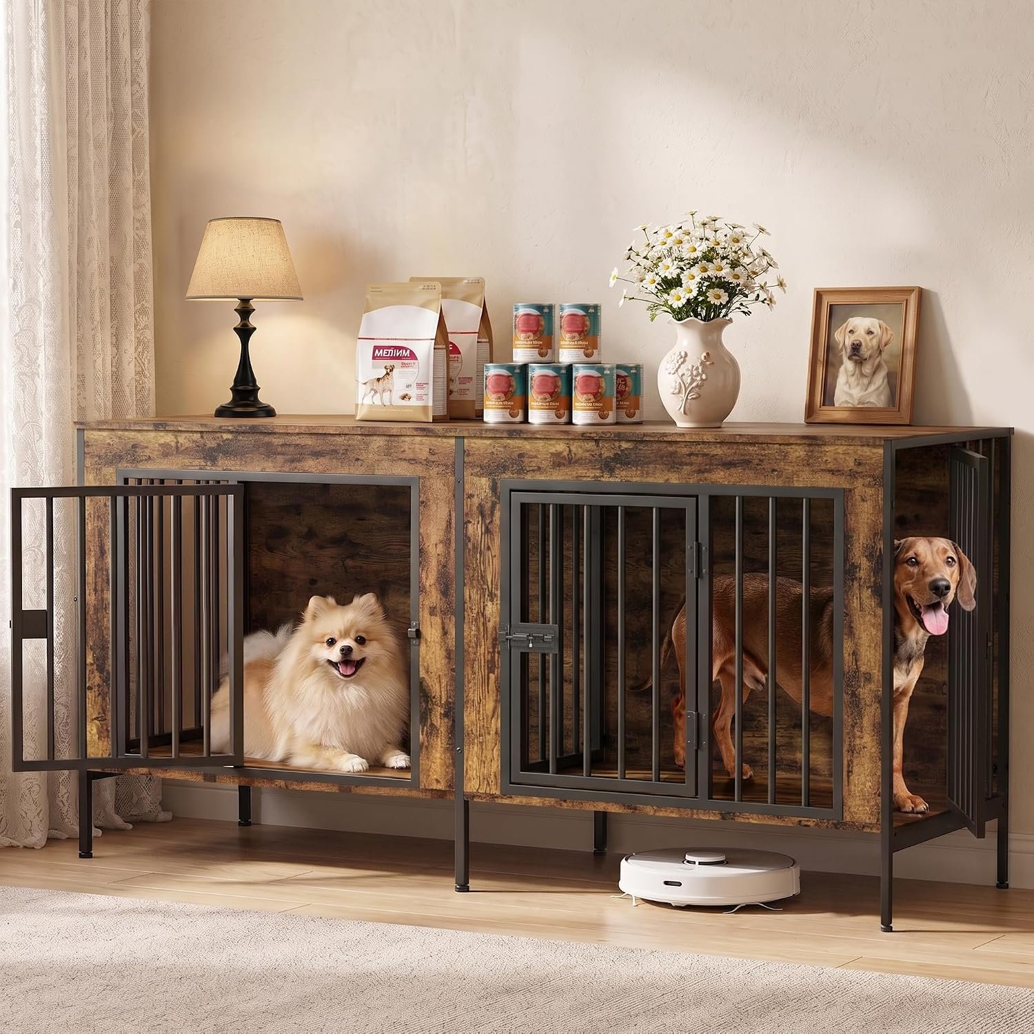EasyCom 55″ Wooden Double Dog Crate Furniture, Brown (DC102) EasyCom 55″ Wooden Double Dog Crate Furniture, Brown (DC102)