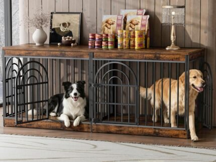EasyCom 72" Wooden Double Dog Crate Furniture for 1-2 Dogs (DC105)