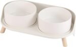 Elevated Ceramic Dog Bowl Set - Double Dog Feeding Bowls with Stand Splash Proof - Raised Dishes for Food and Water - Ideal for Small to Medium Dogs - 2 x 720 ml - 11.3 oz - White