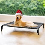 Elevated Dog Bed Raised Outdoor Dog Cot for Large Dogs, Installation Requires No Tools, Frame with Washable Cooling Breathable Mesh Anti-Slip Feet, Indoor Pet Bed, Black, 43.3 Inches