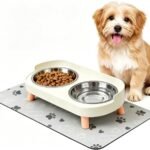 Elevated Dog Bowl, Raised Feeding Stand with Mat for Small Dogs Under 25 Lb