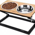 Elevated Dog Bowl Stand, Adjustable Height and 20° Tilt Angle, 2 Stainless Steel Bowls Raised Dog Feeder, Anti-Slip Base, Easy to Clean, for Small Medium Large Dogs