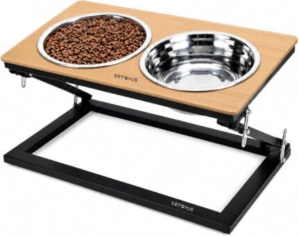 Elevated Dog Bowl Stand, Adjustable Height and 20° Tilt Angle, 2 Stainless Steel Bowls Raised Dog Feeder, Anti-Slip Base, Easy to Clean, for Small Medium Large Dogs