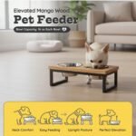 Elevated Dog Bowls, 4” Small Dogs & Cats Raised Bowl Mango Wood Stand, Food & Water 2 Stainless Steel Dishes Each 16oz/2Cup Capacity, Non-Slip Pet Feeder Station in Brown for Toy Breeds - Image 2
