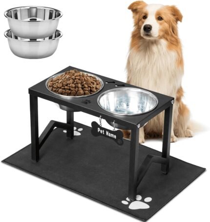 Elevated Dog Bowls, Metal Raised Dog Bowl Stand with 2 Thick 58oz Stainless Steel Food Bowls & Non-Slip Mat – 11.8″ Tall for Medium/Large Breeds