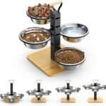 Elevated Dog Bowls Stand – 4 Heights Raised Dog Bowl Large Sized Dog – Dog Feeding Station – Dog Food and Water Bowl Set with Portable Handle – Suitable for Multi-Dog Feeding