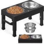 Elevated Dog Bowls Stand Large Breed, Height Adjustable Raised Dog Bowls Holder with 2 Stainless Steel Food Bowls for Small, Medium and Large Canine，Black
