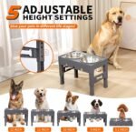 Elevated Dog Bowls with 2 Stainless Steel Bowls, 5-Height Adjustable Stand (3.1", 9" to 12"), for Improved Digestion & Neck Support, Easy Clean, Non-Slip Base Raised Feeder for Medium Large Dogs - Image 2
