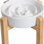 Elevated Slow Feeder Dog Bowl, 6.7″ Ceramic Maze Dog Bowl with Stand
