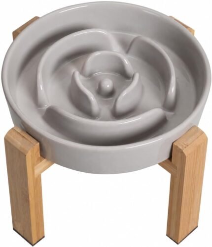 Elevated Slow Feeder Dog Bowl, 8.8″ Ceramic Maze Dog Bowl with Stand