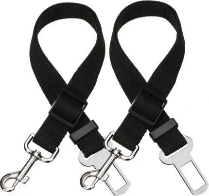 Elisel Elisel 2 Packs Adjustable Length Pet Dog Cat car seat Belt Pet seat Belt Pet Accessories for Dogs Cats and Pets (Black)
