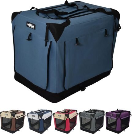 EliteField 4-Door Folding Soft Dog Crate with Curtains (2-Year Warranty)
