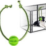 Engaging Chew Toys for Dogs – Puppy Crate Training Aids, Puzzle Treat Dispenser with Rope Ball for Reducing Stress and Anxiety, Compatible with Peanut Butter Treats (Green)