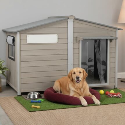 Extra Large Dog House with Anti-Chewing Frame, Outdoor Wooden Kennel