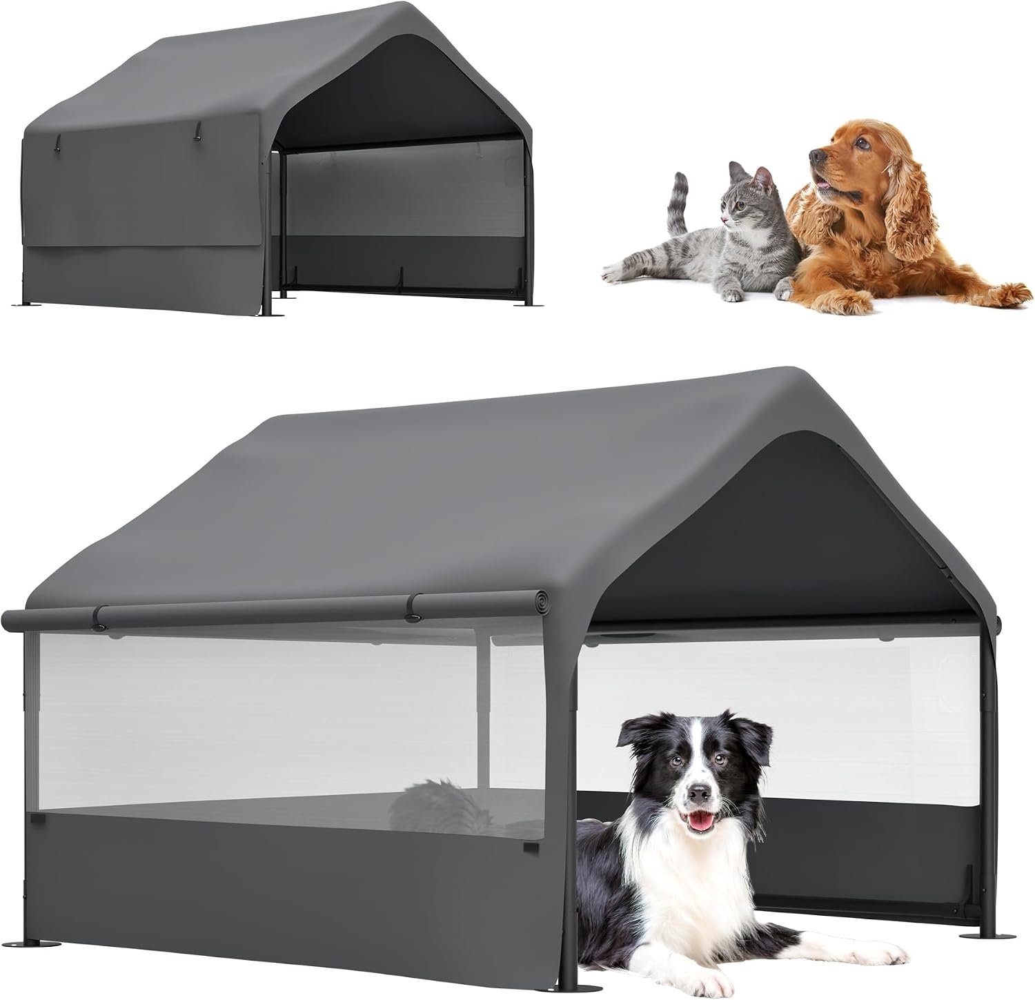 Extra Large Dog Shade Shelter 4’x4’x3′ Waterproof, Outdoor Tent Canopy with Three-Sided Breathable Mesh Windows for Pet Medium Large Dogs, Cats, Pigs Extra Large Dog Shade Shelter 4’x4’x3′ Waterproof, Outdoor Tent Canopy with Three-Sided Breathable Mesh Windows for Pet Medium Large Dogs, Cats, Pigs