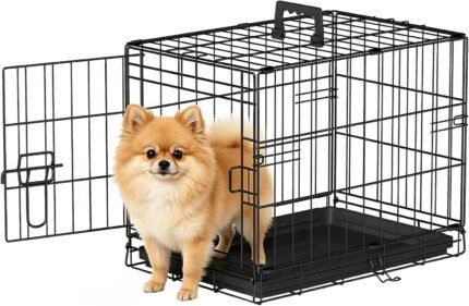 FDW | 18″ Foldable Metal Dog Crate | Black | Cage for Small Dogs