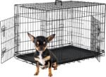 FDW 24 inch Dog Crate Dog Kennel Cage with Double Door Folding Metal Wire Dog Cage with Removable Tray&Divider Panel,Pet Crate for Small Dogs,Black