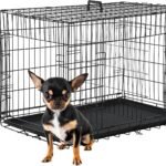 FDW 24 inch Dog Crate Dog Kennel Cage with Double Door Folding Metal Wire Dog Cage with Removable Tray&Divider Panel,Pet Crate for Small Dogs,Black