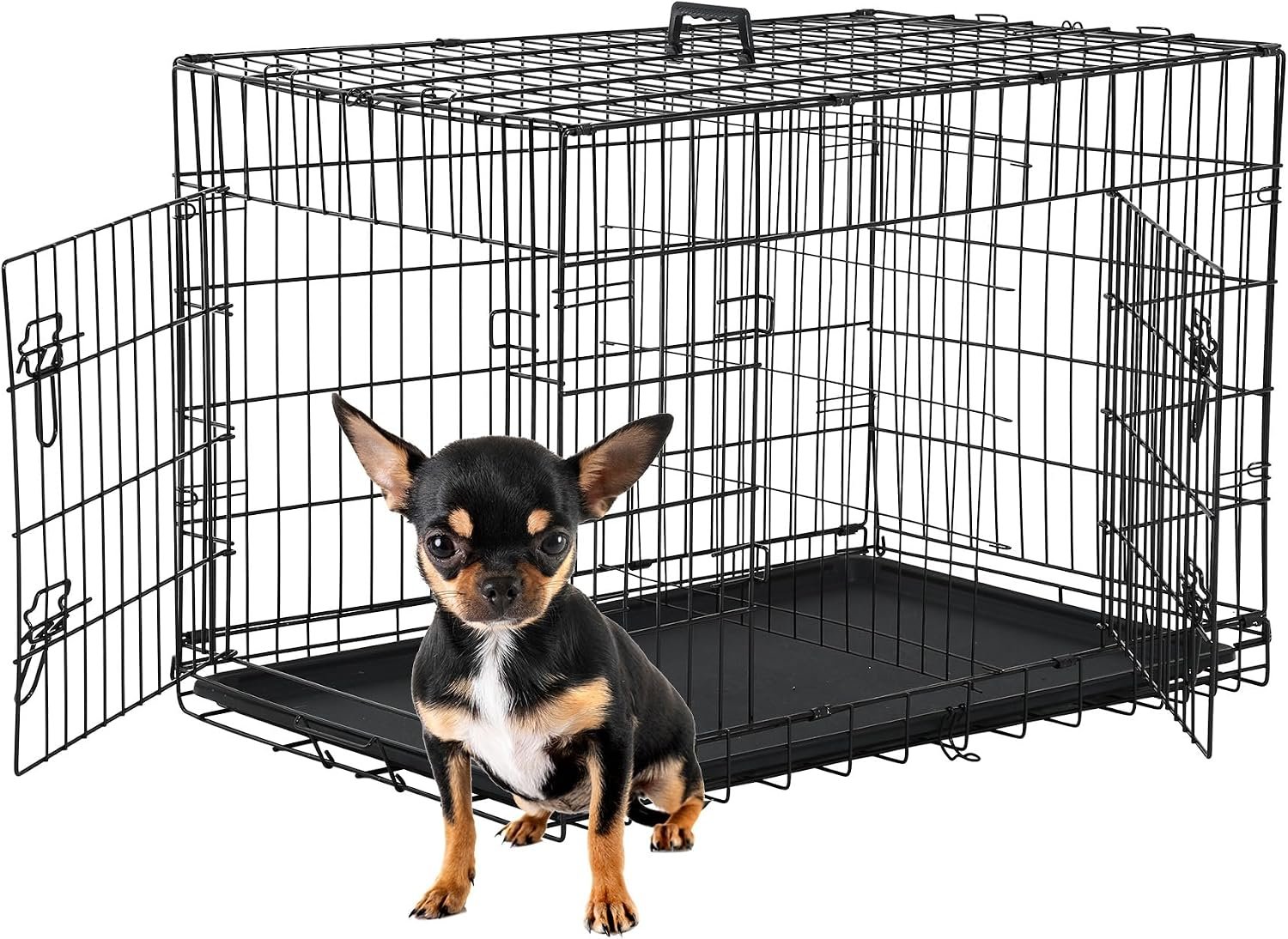 FDW 24 inch Dog Crate Dog Kennel Cage with Double Door Folding Metal Wire Dog Cage with Removable Tray&Divider Panel,Pet Crate for Small Dogs,Black FDW 24 inch Dog Crate Dog Kennel Cage with Double Door Folding Metal Wire Dog Cage with Removable Tray&Divider Panel,Pet Crate for Small Dogs,Black