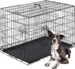 FDW Dog Crate for Large Dogs 42 Inch Folding Metal WirePet Cage Double Door W/Divider Panel Indoor Outdoor Kennel Leak-Proof Plastic Tray,Black
