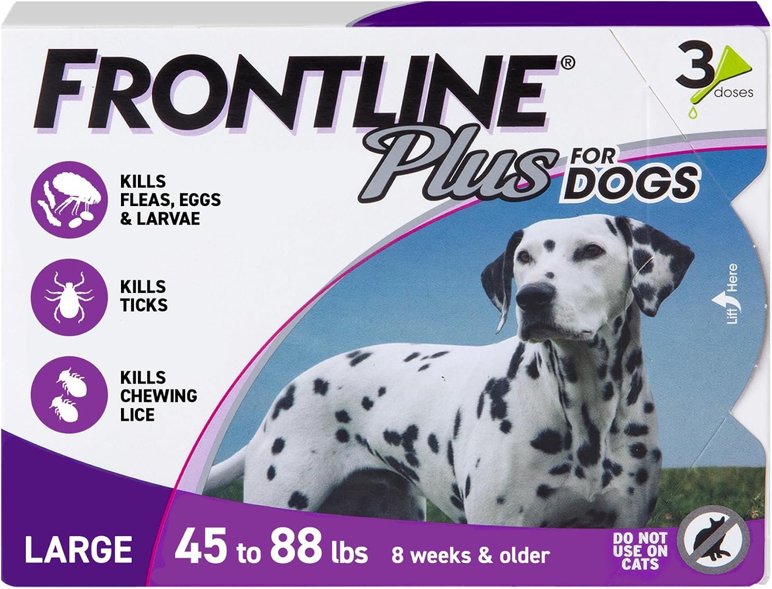 FRONTLINE Plus Flea & Tick Spot Treatment for Large Breed Dogs 45-88 lbs. (Purple) Count of 3 FRONTLINE Plus Flea & Tick Spot Treatment for Large Breed Dogs 45-88 lbs. (Purple) Count of 3