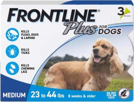 FRONTLINE Plus Flea & Tick Spot Treatment for Medium Breed Dogs 23-44 lbs. (Blue) Count of 3