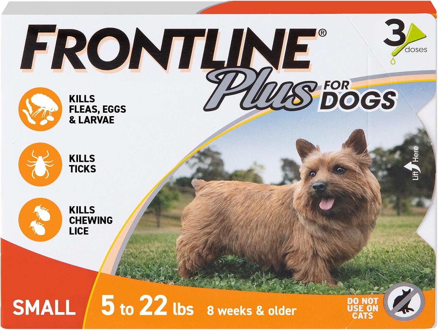 FRONTLINE Plus Flea & Tick Spot Treatment for Small Breed Dogs 5-22 lbs. (Orange) Count of 3 FRONTLINE Plus Flea & Tick Spot Treatment for Small Breed Dogs 5-22 lbs. (Orange) Count of 3
