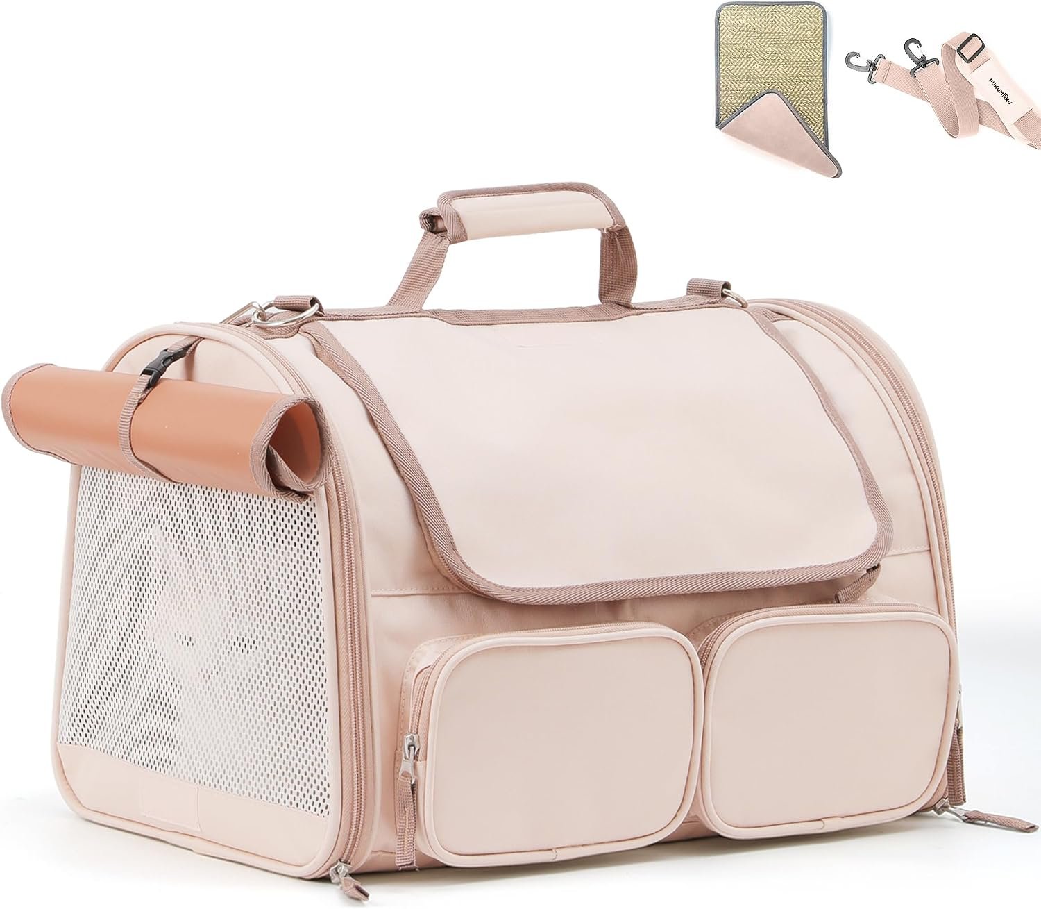 FUKUMARU Cat Carrier, Airline Approved Dog Carrier with Rollable Cover FUKUMARU Cat Carrier, Airline Approved Dog Carrier with Rollable Cover