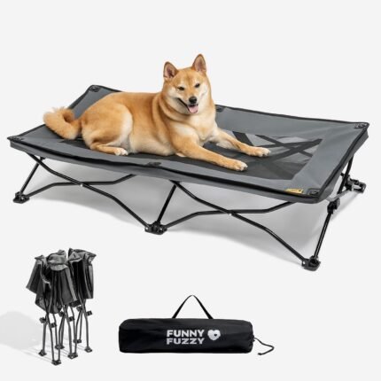FUNNY FUZZY Elevated Dog Cot for Large Dogs, Foldable Dog Bed for Outdoor | Breathable Mesh Keeps Pets Cool, Rinse-Clean Design, Non-Slip Feet, Heavy-Duty, Portable for Camping & Backyard, 45.7"×23.6"