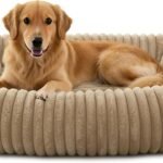 FURTIME Dog Bed Medium Size Dog, Washable Orthopedic Pet Bed with Removable Cover, Rectangle Soft Calming Sleeping Puppy Bed Durable Pet Cuddler with Anti-Slip Bottom, Beige, M Plus (30″x24″x8″)
