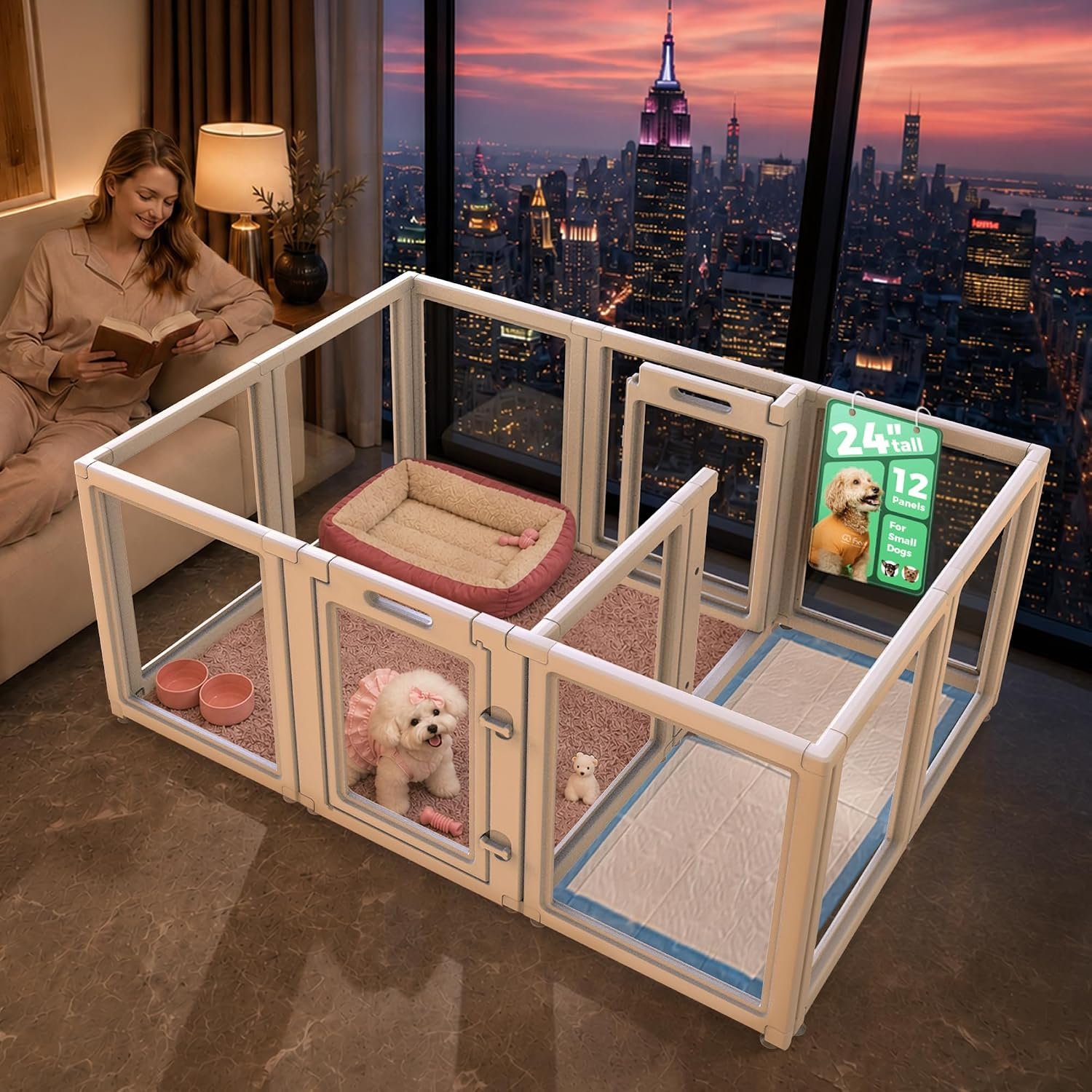 FXW AuraSpace Clear Acrylic Indoor Dog Playpen, 24″ H, 12 Panels, White FXW AuraSpace Clear Acrylic Indoor Dog Playpen, 24″ H, 12 Panels, White