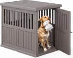Fancyango 40-Inch Heavy Duty Dog Crate Furniture Lockable Indoor Outdoor Kennel & End Table for Small/Large Dogs Decorative Plastic Pet Cage in Grey