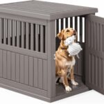 Fancyango 40-Inch Heavy Duty Dog Crate Furniture Lockable Indoor Outdoor Kennel & End Table for Small/Large Dogs Decorative Plastic Pet Cage in Grey