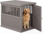 Fancyango Heavy Duty Dog Crate Furniture Lockable Indoor Outdoor Kennel & End Table for Small/Large Dogs Decorative Plastic Pet Crate (Grey, 39.4" L x 28.4" W x 32.6" H)