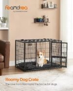 Feandrea 36.4" Heavy-Duty Dog Crate, Convenient Feeding Door, Double Doors - Image 2