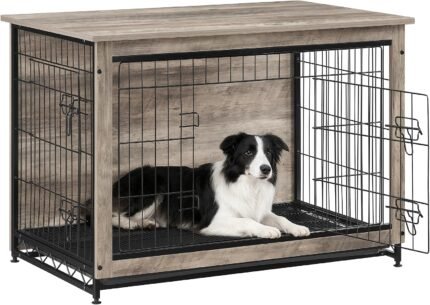 Feandrea 38.6″ Dog Crate Furniture, Indoor Dog Kennel Side End Table