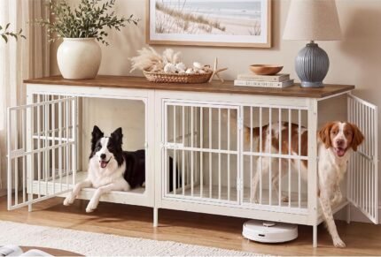 Feandrea 70.9" Dog Crate Furniture, Heavy Duty Double Dog Cage with Divider