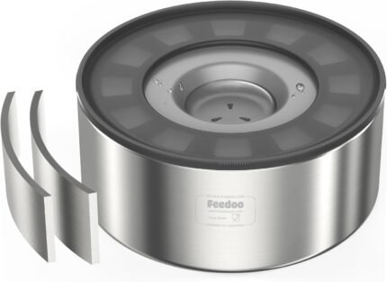 Feedoo 0.5 Gallon No Spill Water Bowl for Dogs, Double-Wall Stainless Steel with Splash-Proof Paws Lid and Floating Disk, Non-Slip Base, Easy to Clean Slow Water Feeder for Small Medium Dogs