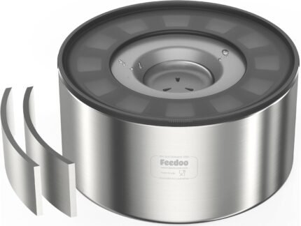 Feedoo 1 Gallon No Spill Water Bowl for Dogs, Double-Wall Stainless Steel with Splash-Proof Paws Lid and Floating Disk, Non-Slip Base, Easy to Clean Slow Water Feeder for Large Medium Dogs