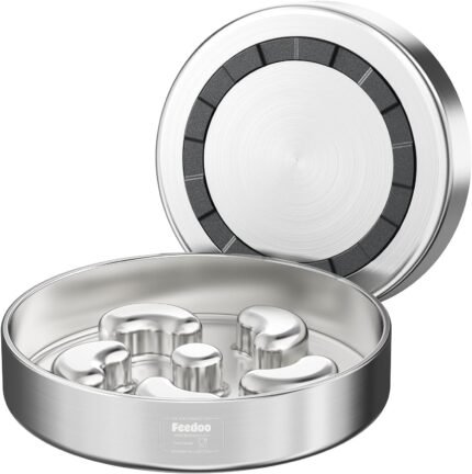 Feedoo Slow Feeder Dog Bowl-2Cups for Medium Breeds, Double Wall Food-Grade Stainless Steel, Heavy Duty with Non-Slip Rubber Base, Puzzle Maze Bowl to Slow Down Eating