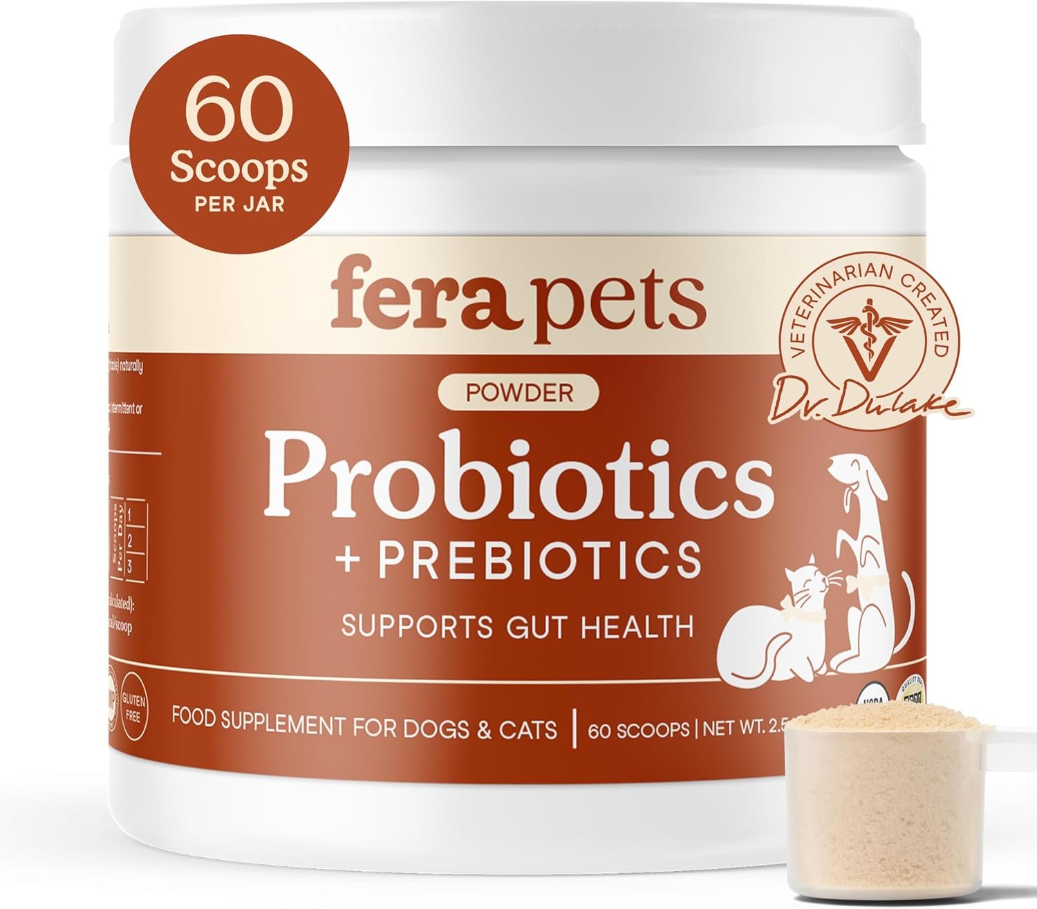 Fera Pets Organic Probiotics for Dogs & Cats with Prebiotics, 60 Scoops Fera Pets Organic Probiotics for Dogs & Cats with Prebiotics, 60 Scoops