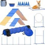 FetchFlow Dog Agility Training Equipment – Complete Backyard Agility Course Set w/Adjustable A-Frame Ladder, Weave Poles, Cones, Jump Hoop, Tunnel & Sandbags – Outdoor Dog Playground Kit