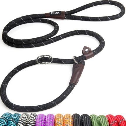 Fida Durable Slip Lead Dog Leash, 6 FT x 1/2" Dog Training Leash, Black