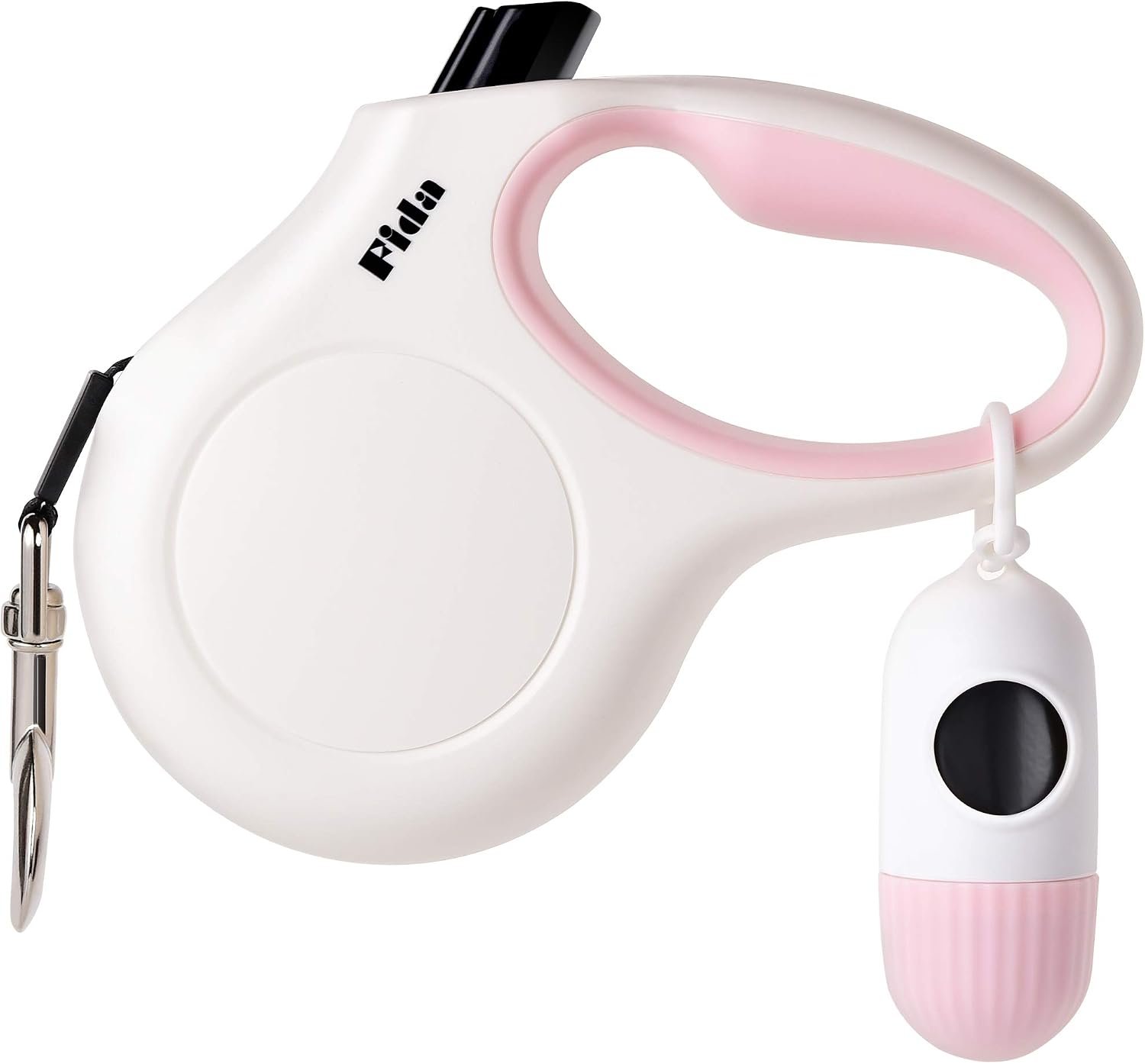 Fida Retractable Dog Leash with Dispenser and Poop Bags, 16ft, White & Pink Fida Retractable Dog Leash with Dispenser and Poop Bags, 16ft, White & Pink