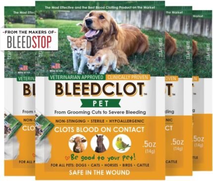 First Aid Blood Clotting Powder | The Best for All Animals to Stop Bleeding, Guaranteed | for Minor Cuts and Severe Arterial Bleeding | from The Makers of BleedStop (4 Pouches (0.5 oz))
