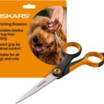 Fiskars Pet Grooming Trimming Scissors for Dogs & Cats, 6.75″, Orange/Black