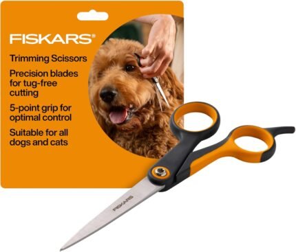 Fiskars Pet Grooming Trimming Scissors for Dogs & Cats, 6.75", Orange/Black