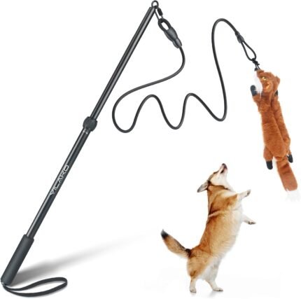 Flirt Pole for Dogs – Heavy Duty Interactive Dog Rope Toy, Agility Training Fishing Pole for Large and Small Breeds, Durable Exercise Stick with Replaceable Tails